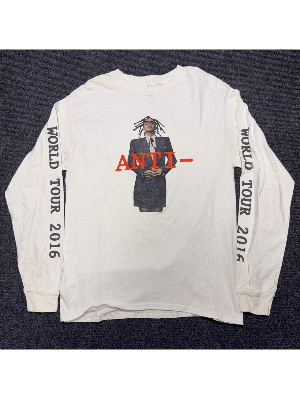 Hanes Men's Long Sleeve Anti World Tour 2016 Graphic T-Shirt M White